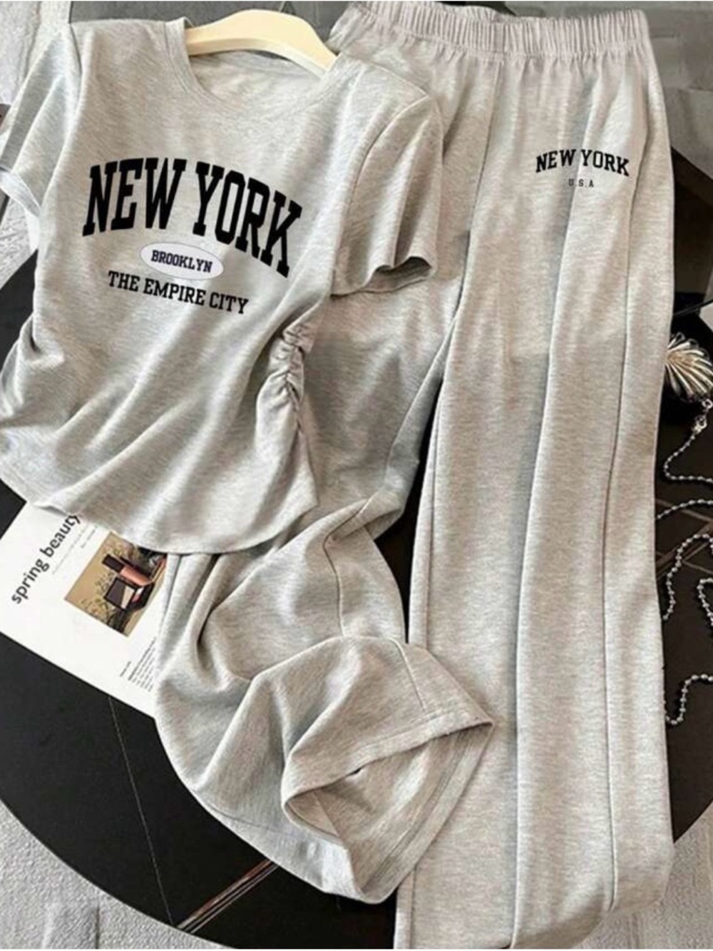 SHEIN Gray New York Lounge Pantsuit Set
